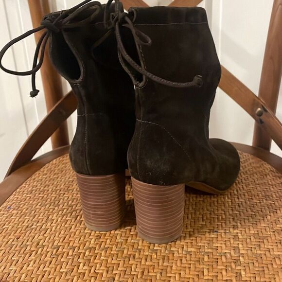 Madewell brown chocolate suede fold down tie back heeled bootie 7 - Picture 5 of 9